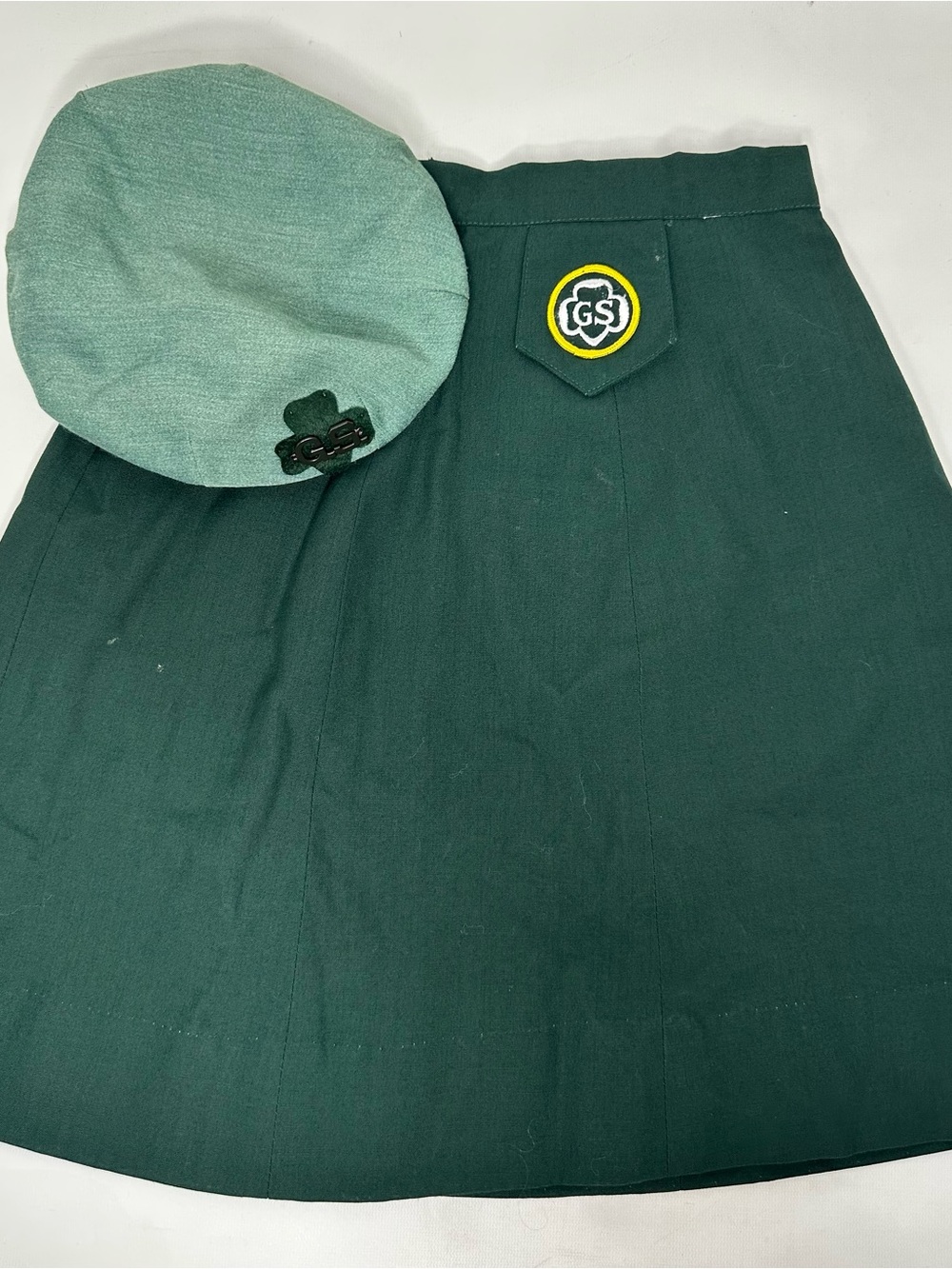 Vintage 1960s Girl Scouts Union Made Green Skirt Hat Uniform 2pc Bundle Small